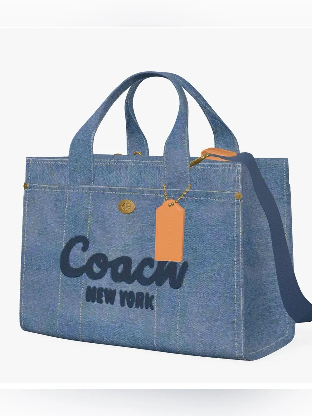 NWT Coach Denim Cargo Tote with Logo and Leather Tag in Blue and Tan